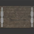 Rustic Wooden Table With Metal Decorative Strips On Tabletop And Sturdy Support Legs