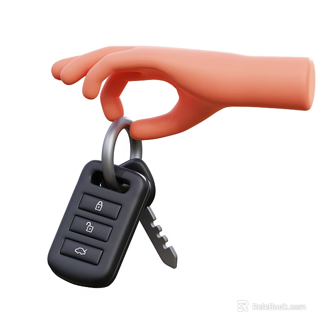 Hand Holding Car Keys With Key Fob And Metal Keychain Accessories 3d model 