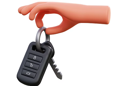 Hand Holding Car Keys With Key Fob And Metal Keychain Accessories 3d model