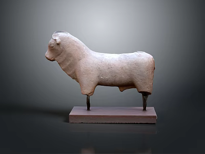 White Ceramic Standing Bull Sculpture With Rectangular Base And Smooth Finish 3d model