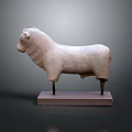 White Ceramic Standing Bull Sculpture With Rectangular Base And Smooth Finish 3d model
