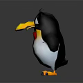 Cute 3D Cartoon Penguin With Black And White Body Yellow Beak Red Bow Tie
