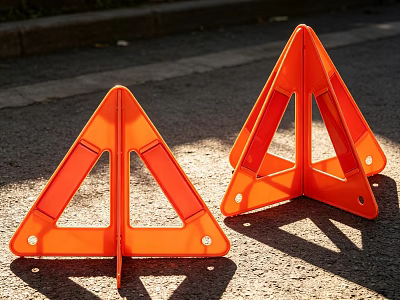 Orange Reflective Traffic Warning Triangles On Road Surface For Emergency Safety And Alert Purposes 3d model
