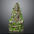 Intricate Decorative Shiva Statue Adorned With Green Vines And Lotus Base