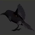 Detailed Black Crow With Spread Wings Standing On Gray Background 3d model