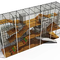 Kindergarten Indoor Play Area Featuring Wooden Climbing Frames Slides and Metal Mesh Enclosures