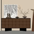 Elegant Modern Wooden Console Side Cabinet With Decorative Items And Floor Lamp