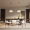Modern Restaurant Dining Area Interior With Wooden Table Chairs And Pendant Lights
