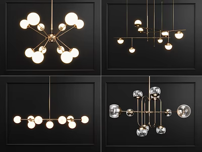 Various Modern Chandeliers Featuring Sphere Bulbs and Metal Frame Decorative Designs 3d model