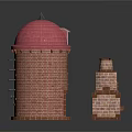 Brick Building Models Featuring Red Dome Tower And Small Chimney Structure