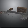 Industrial Site Setup With Wooden Crates On Concrete Platform And Scattered Gravel