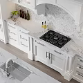 Modern White Kitchen With Built in Appliances Oven Coffee Maker And Countertop 3d model