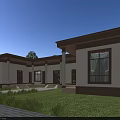 Modern Single Family House Exterior With Lawn Greenery Stone Path And Large Windows