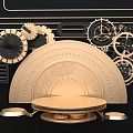 Golden Stage With Mechanical Gears Arched Design And Black Background Decorative Elements 3d model