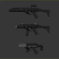 Three Modern Tactical Weapons Featuring Different Designs And Black Finish 3d model