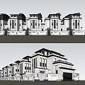 Modern Townhouse Exterior Design With White Black Facade Balconies And Mountain Gate