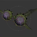 3D Rendered Thistle Plant With Two Buds Green Stem On Dark Background