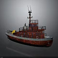 Red Tugboat Watercraft with Deck Equipment Lifebuoys Antennas and Railings