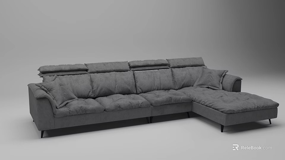 Modern Gray L shaped Sectional Sofa with Plush Cushions and Armrests 3d model