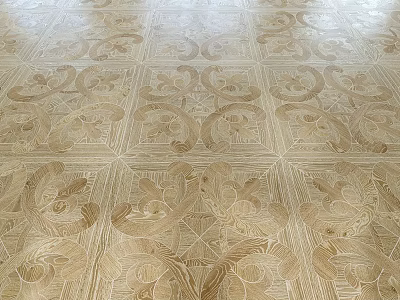Intricate Patterned Wooden Floor Design With Natural Wood And Decorative Motifs 3d model