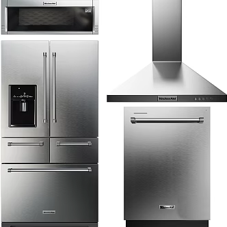 Modern Kitchen Appliances Refrigerator Oven Disinfection Cabinet Range Hood 3d model