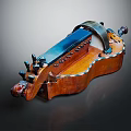 Vintage Violin with Blue Painted Surface and Craft Tools 3d model