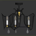 Stylish Black Metal Chandelier With Gold Accents And Transparent Glass Elements