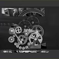 Industrial Equipment With Black Cubic Structure Containing Internal Metal Gears And Mechanical Parts