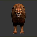 Orange Lion Model Featuring Realistic Mane In Standing Posture On Dark Background With Reflection 3d model