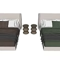 Modern Double Bed With Upholstered Headboard Brown Green Bedding And Side Table 3d model