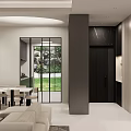 Modern Living Dining Room Interior With Beige Sofa Dining Table And Glass Door To Garden