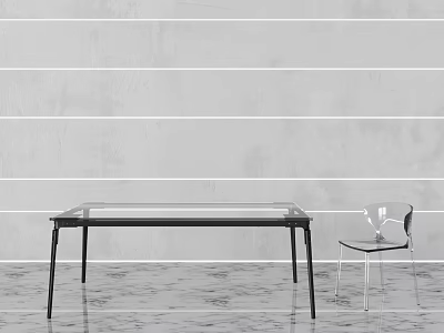 Modern Dining Table Set With Glass Top Chair And Minimalist Black Legs Design 3d model
