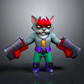 Cartoon Cat Character With Red Eyes Gray Body Green Pants And Purple Belt