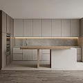 Modern Kitchen With Gray Cabinets Wooden Island Counter And Under Cabinet Lighting