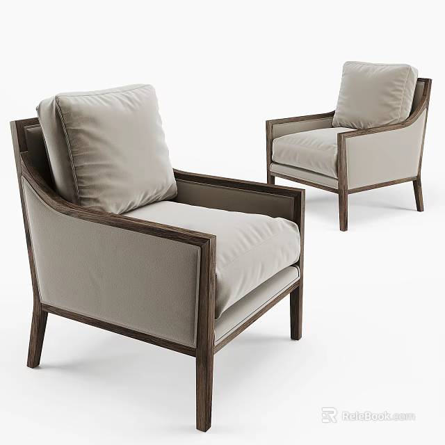 Modern Single Sofa With Light Gray Fabric And Wooden Frame Design 3d model