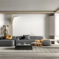 Elegant Modern Living Room Interior With Gray Sofa Bear Sculpture And Coffee Table