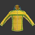Yellow Padded Hooded Jacket With Blue Stripes Modern Stylish Design