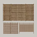 Bamboo Railings with Various Traditional Patterns and Decorative Wooden Designs on Light Background