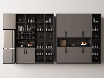 Modern Wine Cabinet Design With Glass Door Storage Racks And Wooden Cabinets 3d model