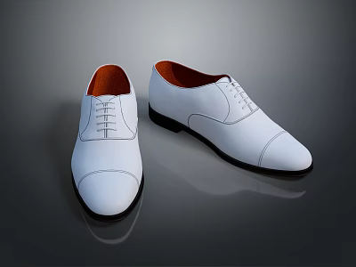 White Leather Dress Shoes with Lace Up Design Orange Inner Lining and Black Sole 3d model