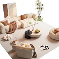 Beige Sofa Coffee Table Combination With Throw Pillows Blanket And Potted Plant On Rug