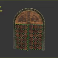 Classic Architectural Arched Door With Copper Colored Grid Design And Stone Frame 3d model