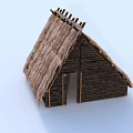 Traditional Rustic Wooden Cabin With Thatched Roof And Wooden Plank Walls