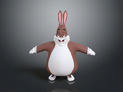 Cute Cartoon Rabbit With Brown Body White Belly And Pink Ears Smiling With Arms Open 3d model