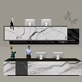 Modern Reception Desk Interior With Marble Countertop Computers And Stylish Decorations 3d model