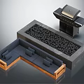 Outdoor Living Space With L Shaped Sofa Fire Pit Black Stones And Grill Setup
