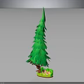 Detailed Green Pine Tree 3D Model With Small House On Grass Base 3d model
