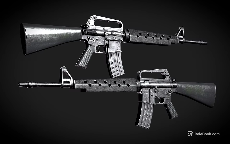 Two Modern Tactical Rifles Featuring Metal Barrels And Detachable Magazines Design 3d model 