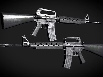 Two Modern Tactical Rifles Featuring Metal Barrels And Detachable Magazines Design 3d model