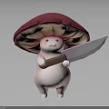 Cute Mushroom Cartoon Character Holding Sharp Knife With Red Hat And White Body